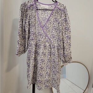 Daughters of India Purple and White Long Sleeve Dress